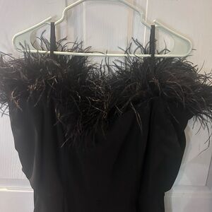 Elegant Black Feather Trim Dress